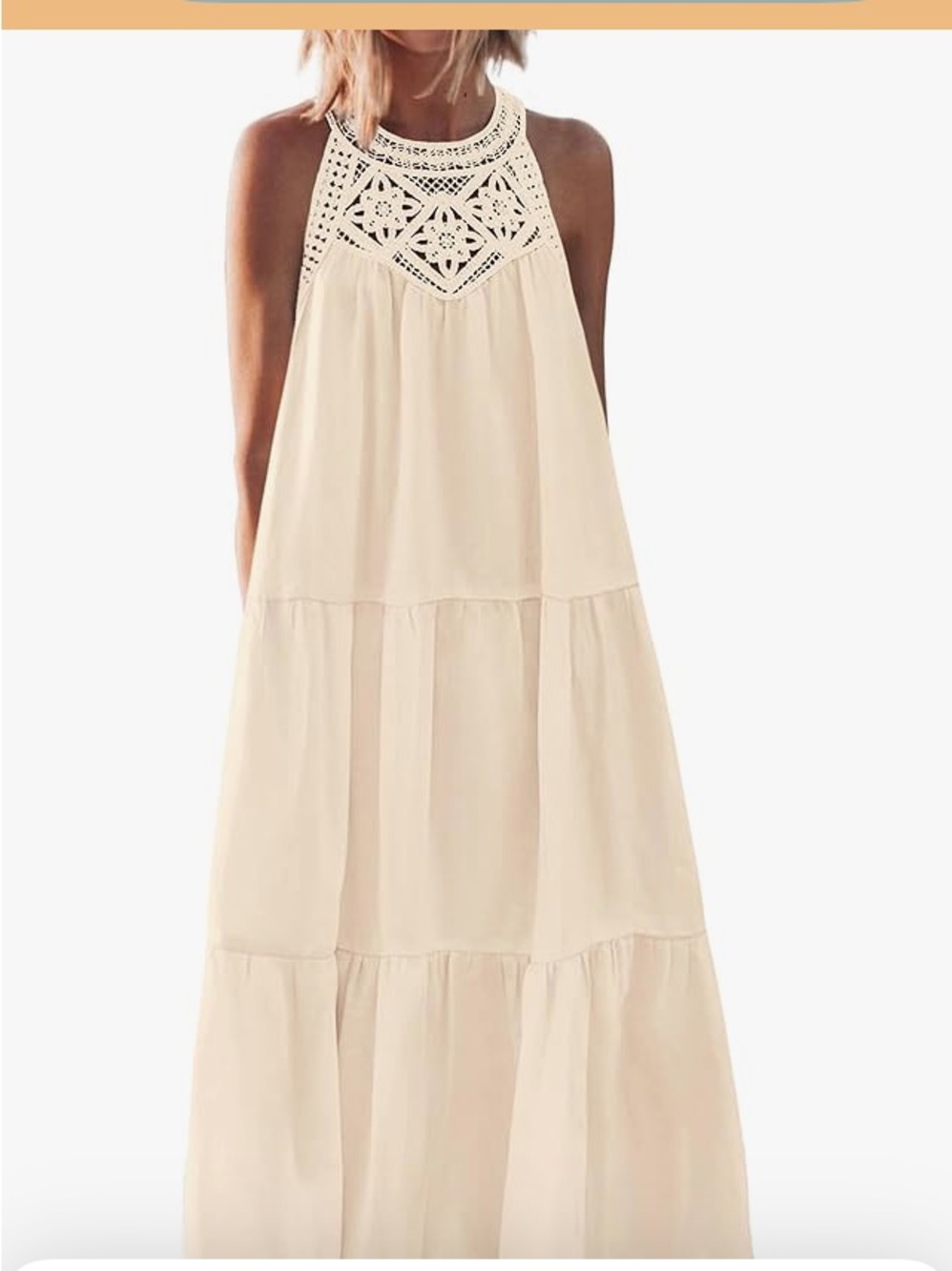 BTFBM Cream Crochet Halter Maxi Dress SIZE L EUC